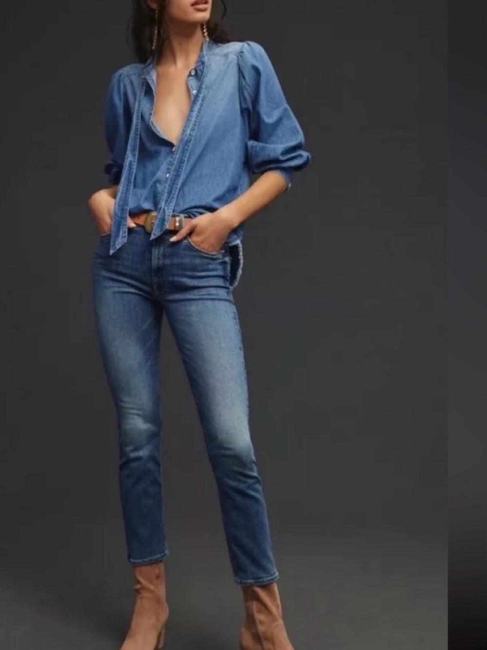 Mother The Mid Rise Dazzler Ankle Jeans Healing Jar Wash Blue - Picture 1 of 7